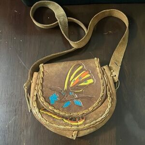 Vintage Painted Butterfly Leather Crossbody Purse Small / Child's